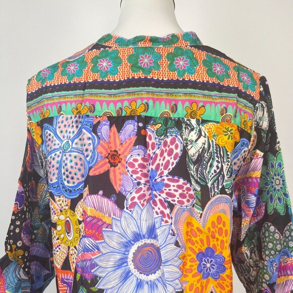 NWOT Johnny Was Zellah Silk Floral Ruffles Pleated V-neck Blouse Size S - Picture 7 of 15